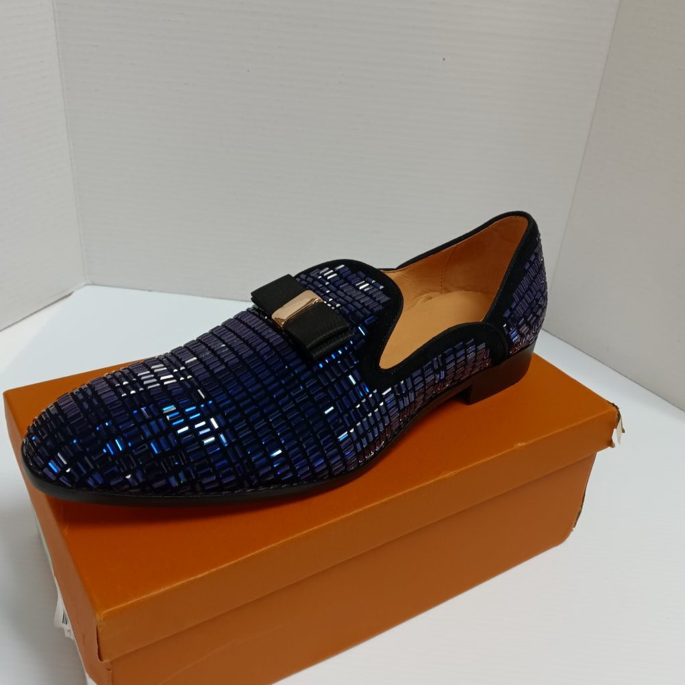 Men's Size 12 Blue Crystal Rhinestone Slippers Loafers Flats Dress Shoes